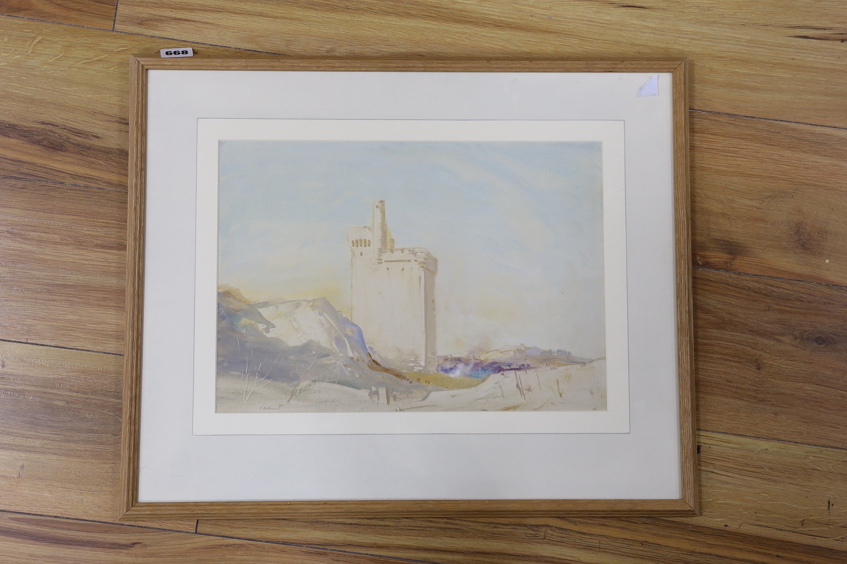 Cecil Arthur Hunt (1873-1965), watercolour, 'The White Tower, Avignon', signed, 26x 38cm, together with another watercolour, ‘Arrochar, Loch Lane, Dumbartonshire’, signed lower left, 25 x 38cm (2)